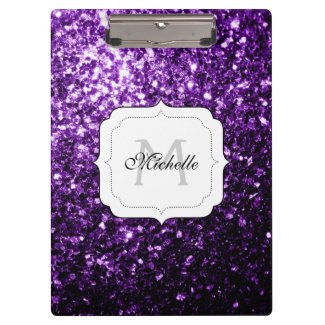 Beautiful Purple glitter sparkles Monogram Clipboard
