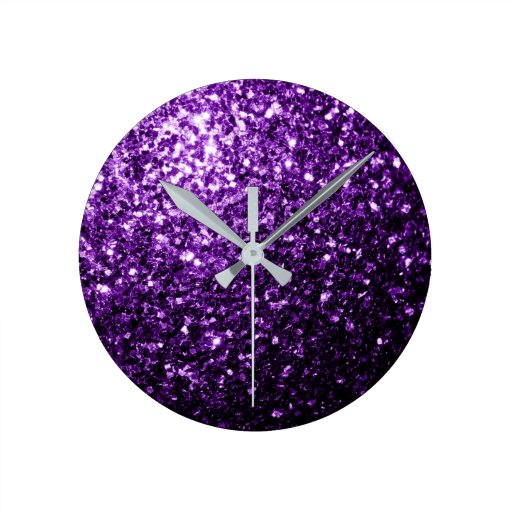 Beautiful Purple glitter sparkles Round Wallclocks Zazzle
