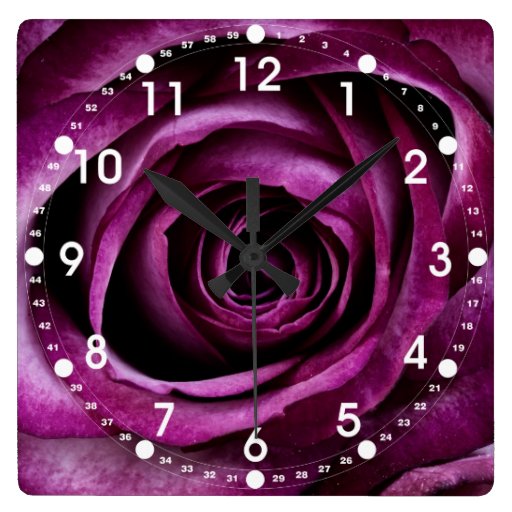 Beautiful Purple Rose Flower Petals Girly Gifts Square Wall Clocks Zazzle
