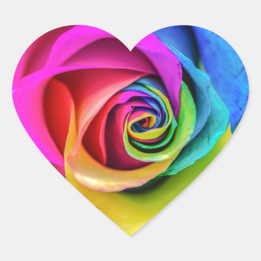Beautiful Rainbow Rose Flower Heart Sticker Zazzle