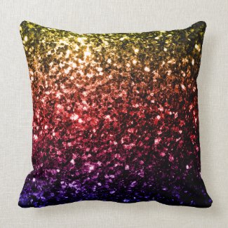 Beautiful rainbow yellow red purple sparkles throw pillow