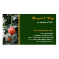 Beautiful red flower green business card. business card