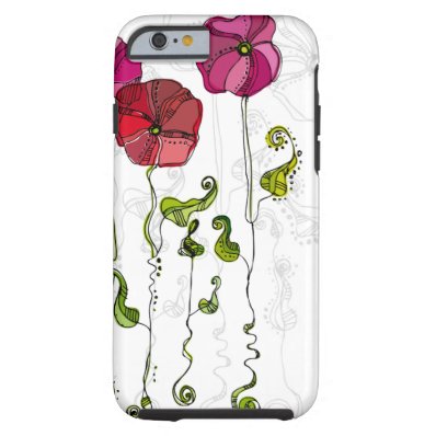Beautiful Red Flowers Curly Leaves Tough iPhone 6 Case
