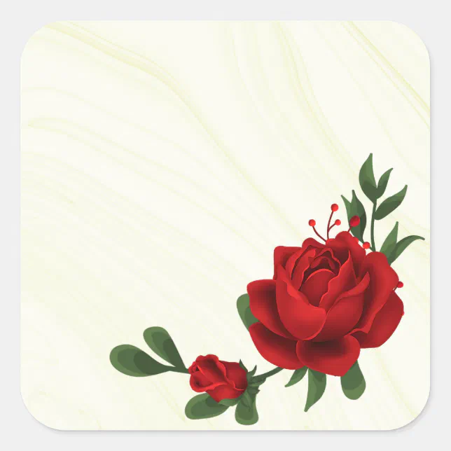 Beautiful Red Flowers Green Leaves Square Sticker Zazzle