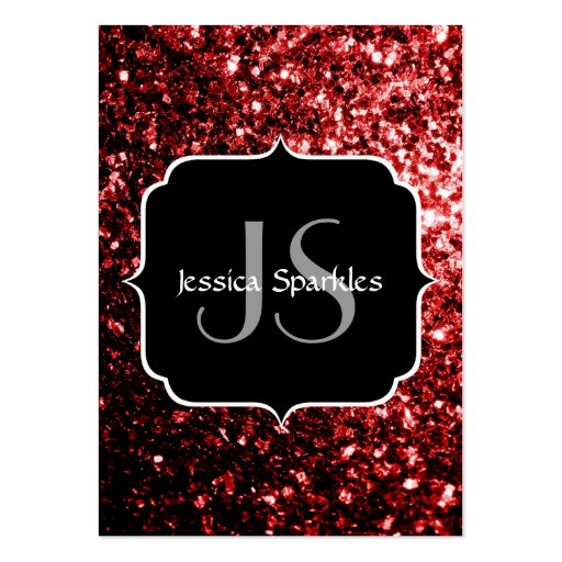 Beautiful Red Glitter sparkles with Monogram Business Cards (back side)