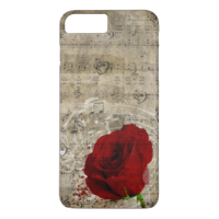 Beautiful red rose music notes swirl faded piano iPhone 7 plus case