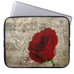 Beautiful red rose music notes swirl faded piano laptop sleeves