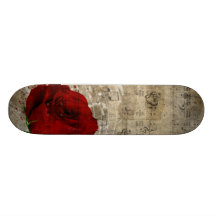 Beautiful red rose music notes swirl faded piano skate board decks