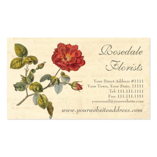 Beautiful Red Vintage Rose Old Fashioned Business Cards (front side)