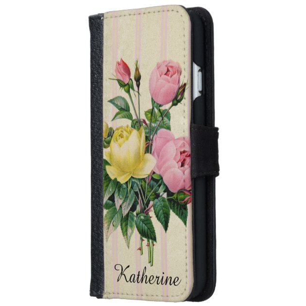Beautiful Retro Floral Pink Antique Flower Bouquet iPhone 6 Wallet Case