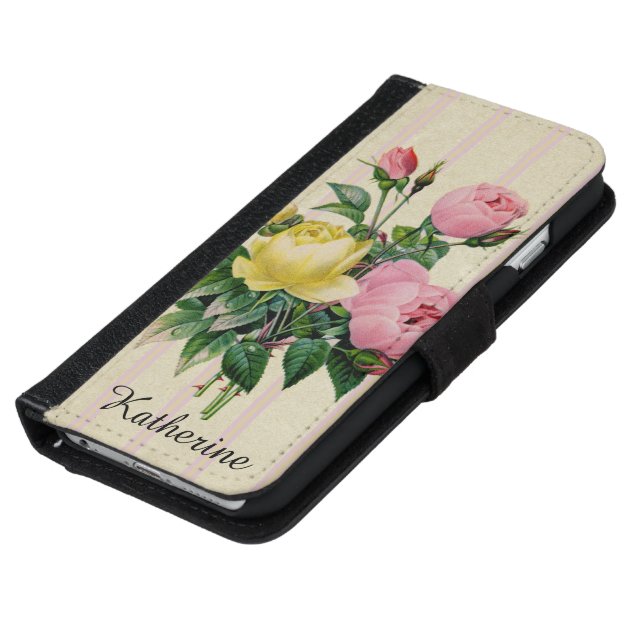 Beautiful Retro Floral Pink Antique Flower Bouquet iPhone 6 Wallet Case-5