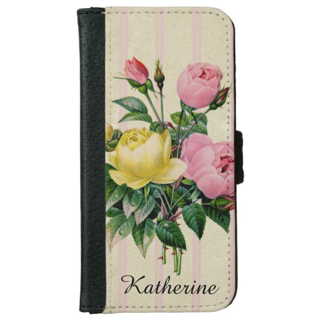 Beautiful Retro Floral Pink Antique Flower Bouquet iPhone 6 Wallet Case