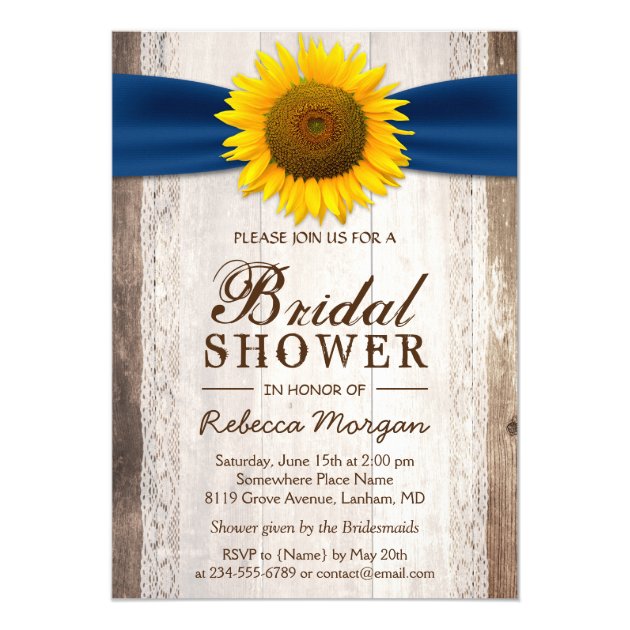 Beautiful Rustic Sunflower Ribbon Bridal Shower 5x7 Paper Invitation Card (front side)