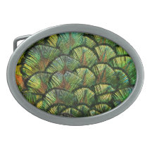 Beautiful Scalloped Peacock Feathers Oval Belt Buckles