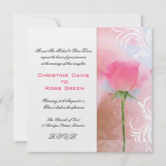 Beautiful, soft, pink rose wedding invitation