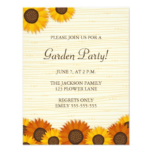 Beautiful sunflower garden party invitations