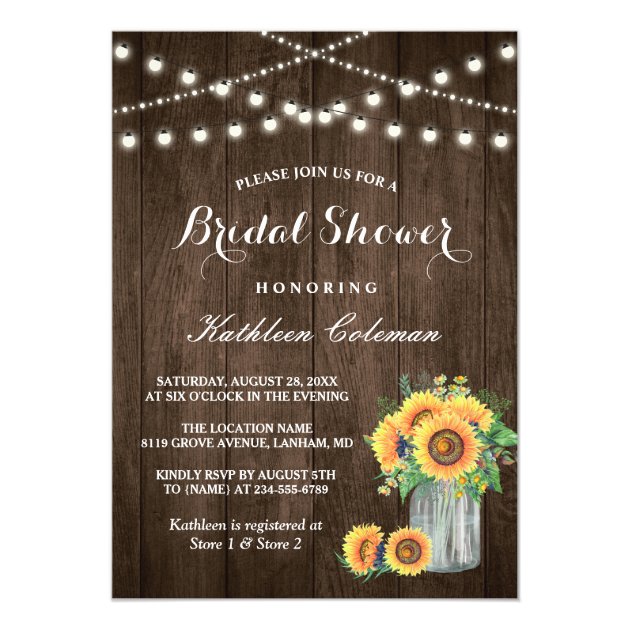 Beautiful Sunflowers Rustic Wood Bridal Shower Card (front side)