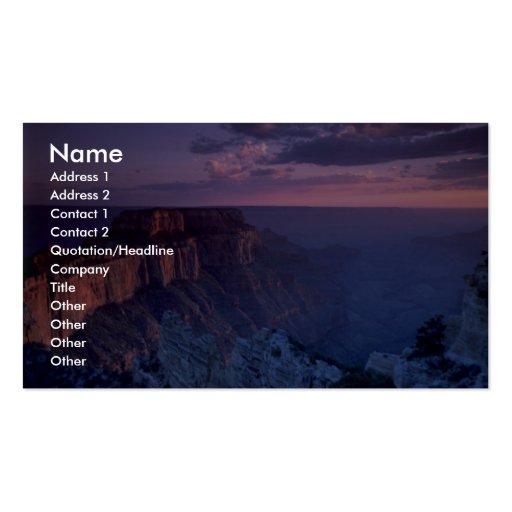 Beautiful Sunset: Grand Canyon, Arizona Business Card Templates (front side)