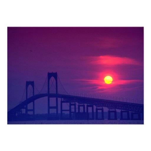 Beautiful Sunset: Sun setting over a bridge, Newpo Invitation