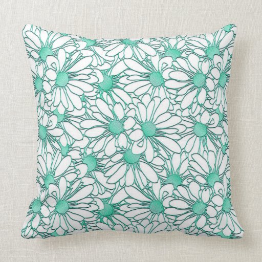 Beautiful Teal and White Floral Design Throw Pillow Zazzle