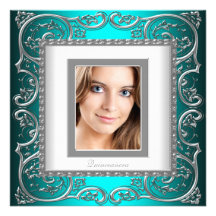 Beautiful Teal Blue Photo Quinceanera Personalized Announcements
