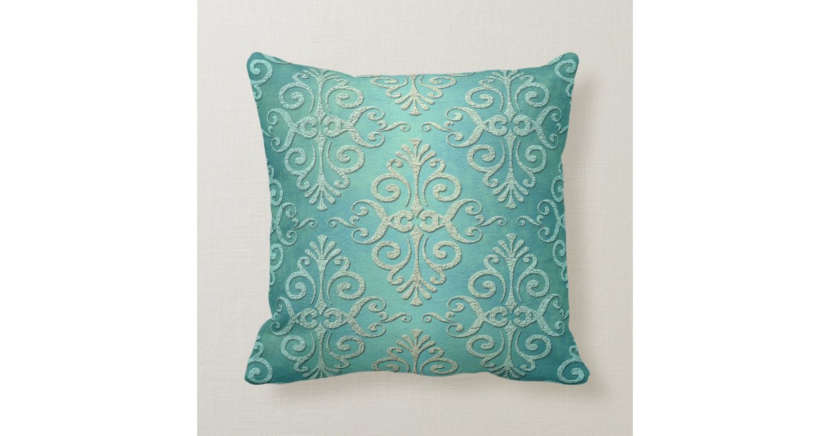 Beautiful Teal Green Distressed Damask Throw Pillow Zazzle