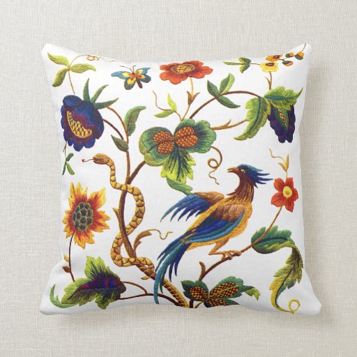 Beautiful Traditional Jacobean Crewel Embroidery Throw Pillow Zazzle