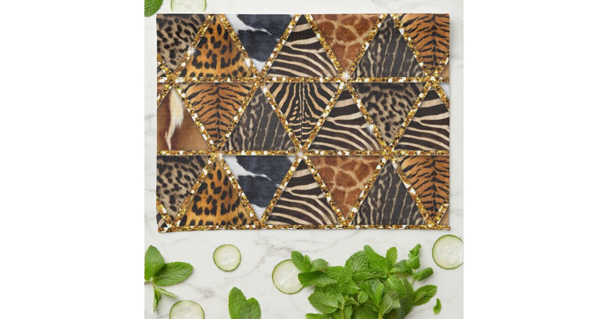 Beautiful trendy triangle faux animal fur print hand towels Zazzle
