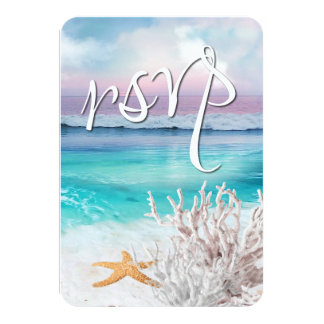 BEAUTIFUL TROPICAL OCEAN SUNRISE RSVP Wedding 3.5x5 Paper Invitation Card
