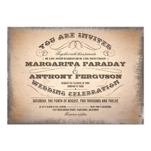 beautiful typographic vintage wedding invitations