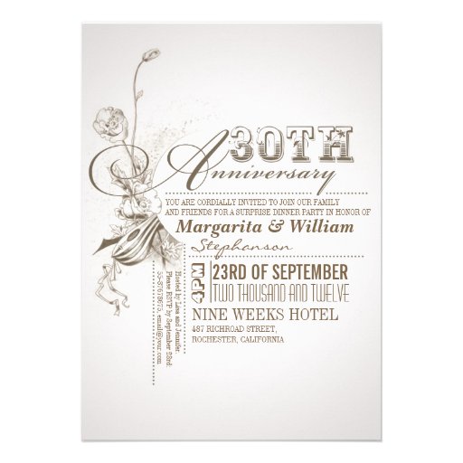 beautiful typography 30th anniversary invitations (front side)
