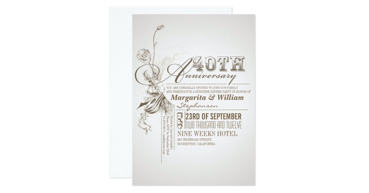 beautiful typography 40th anniversary invitations | Zazzle