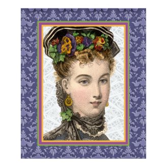 Beautiful Victorian Woman with Pansies in Hat Poster