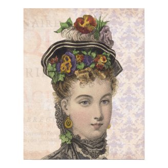 Beautiful Victorian Woman with Pansies in Hat Posters