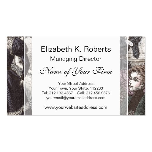 Beautiful Victorian Women in Long Vintage Dresses Business Card Templates (front side)