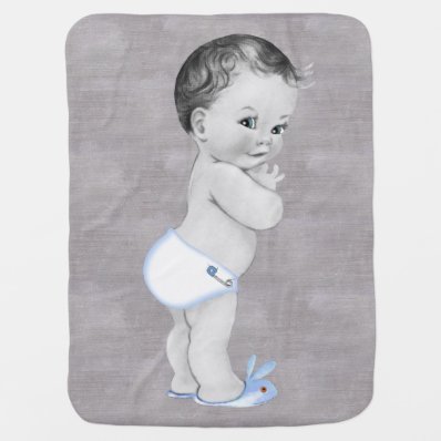 Beautiful Vintage Baby Boy in Blue Swaddle Blankets