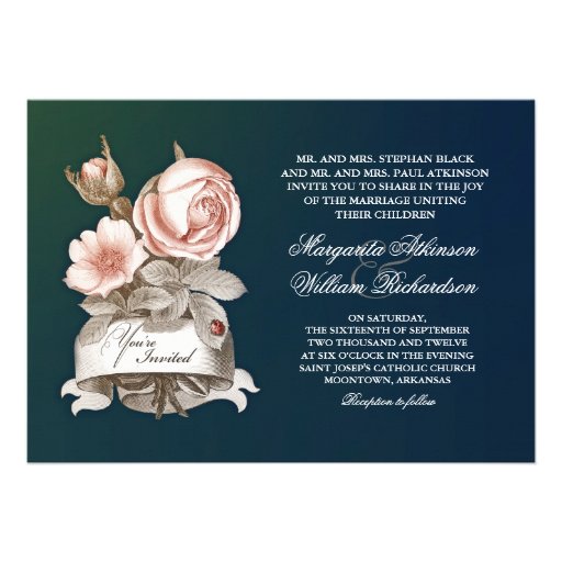 beautiful vintage blue wedding invitations