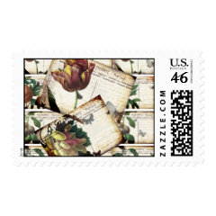 Beautiful Vintage Floral Postcards Collage Design Postage Stamps