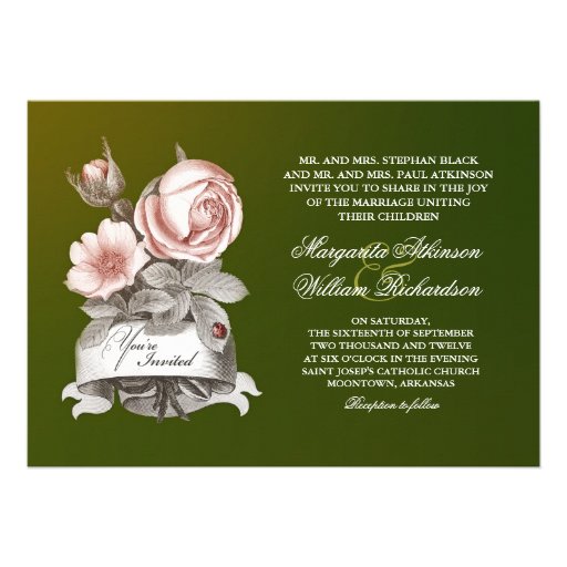 beautiful vintage green  wedding invitations