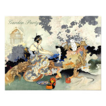 Beautiful Vintage Japanese Birthday Garden Party Invites