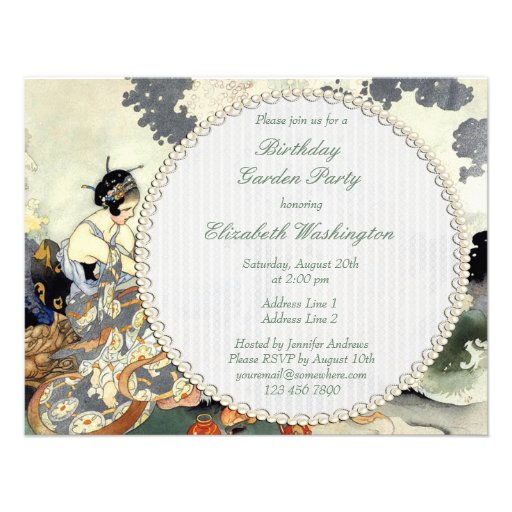 Beautiful Vintage Japanese Birthday Garden Party Invites
