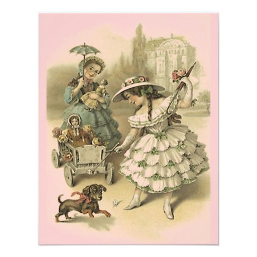 BEAUTIFUL VINTAGE STYLE GIRLS & DOLLS INVITATION