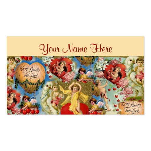 Beautiful Vintage Valentine Love Cherub Collage Business Card Templates (front side)