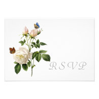 beautiful vintage  white rose flowers RSVP Announcements