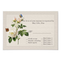 beautiful vintage  white rose flowers RSVP Custom Announcement