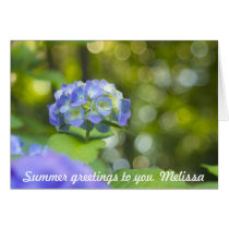 Beautiful Violet Hydrangea Green Leaf Bokeh Lights Card