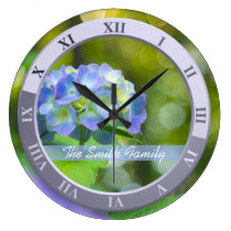 Beautiful Violet Hydrangea Green Leaf Bokeh Lights Wallclocks