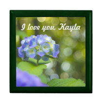 Beautiful Violet Hydrangea Green Leaf Bokeh Lights Keepsake Box