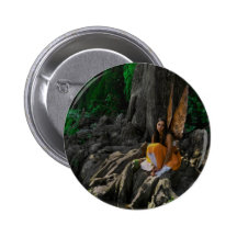 Beautiful Water Fairy in Orange Round Button
