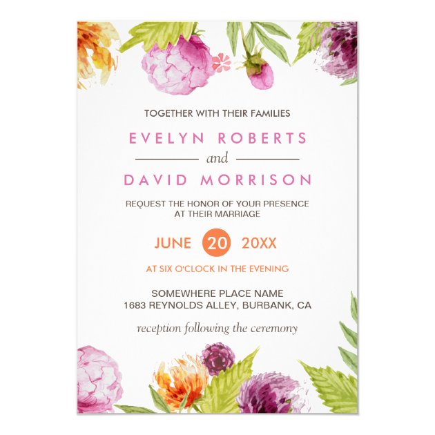 Beautiful Watercolor Floral Blossom Formal Wedding Card